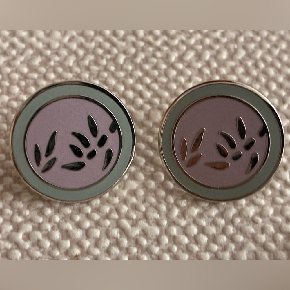 Laurel Burch BAMBOO Earrings Lavender Enamel Cloisonné Stud 1980s Vintage